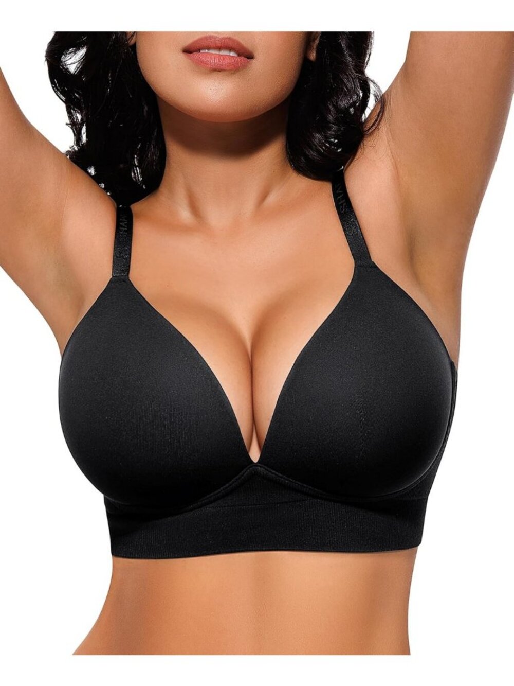 Deep V Wireless Push Up Bra - Seamless, Comfortable Bralette with Adjustable